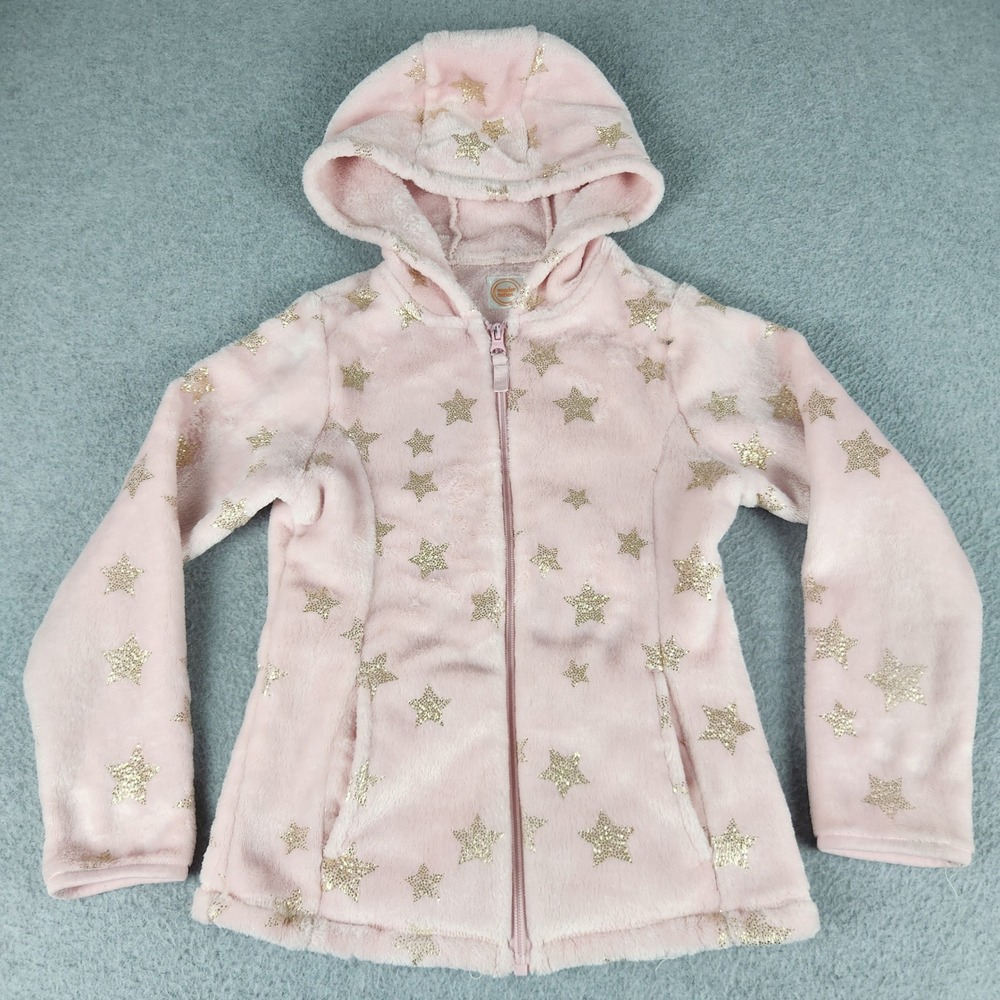 Wonder Nation Hoodie Girls S 6-6X Pink Frost Gold Glitter Star Faux Fur Winter